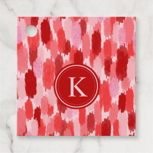 Étiquettes Cadeau Rouge rose Abstrait brosses Motif Monogramme