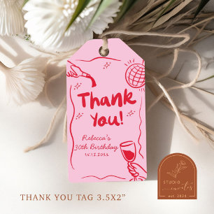 Étiquettes-cadeau Rouge rose Retro Illustré 30anniversaire Tags cade
