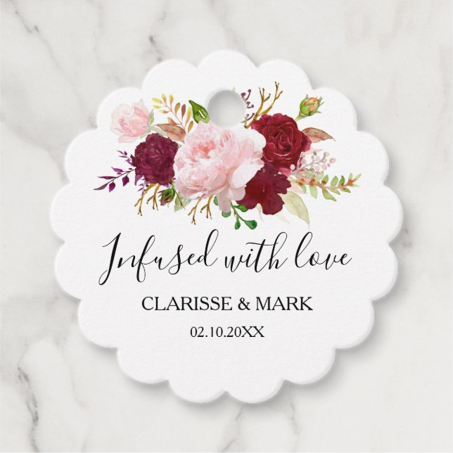 Étiquettes Cadeau Rouge Tropical Romantique infusé avec Mariage d'am (Devant)