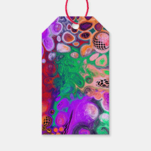 Étiquettes-cadeau Rouge, Vert, Violet Coloré Digital Fluid Art