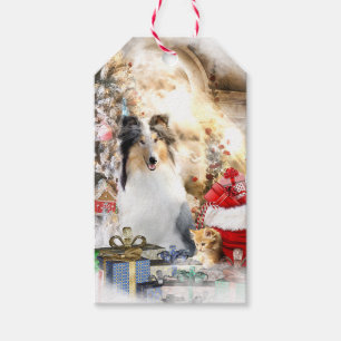 Étiquettes-cadeau Rough Collie & Kitten, À/Depuis Var. -Noël