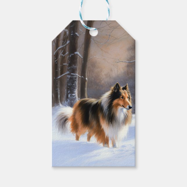 Étiquettes-cadeau Rough Collie Laisser Neige Noël (Devant)