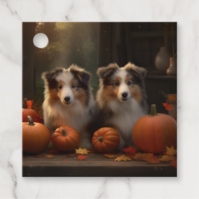 Étiquettes Cadeau Rough Collie Puppy Automne Citrouille de plaisir (Devant)