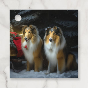 Étiquettes Cadeau Rough Collie Snowy Sleigh Décor de Noël