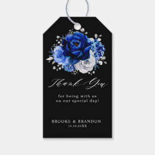 Étiquettes-cadeau Royal Bleu Blanc Argent Métallique Mariage Floral