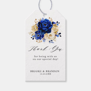Étiquettes-cadeau Royal Bleu Jaune Or Mariage métallique Floral
