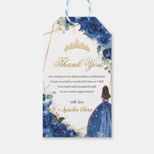 Étiquettes-cadeau Royal Blue Floral Princess Quinceañera Anniversair (Devant)