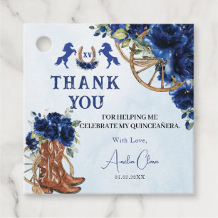 Étiquettes Cadeau Royal Blue Floral Wild West Charro Quinceañera XV