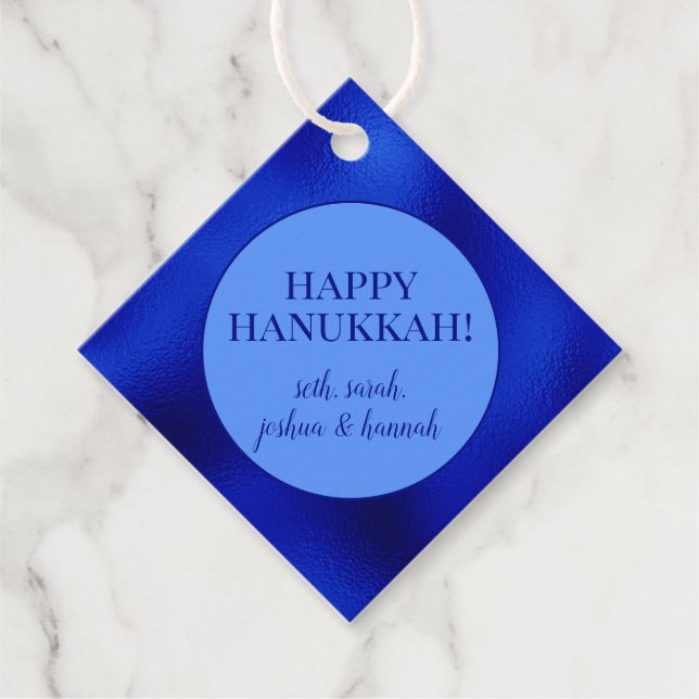 Étiquettes Cadeau Royal Blue Foil Hanoukka Personnalisé Favonalized  (Devant)