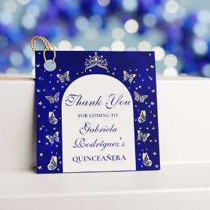 Étiquettes Cadeau Royal Blue Gold Tiara Papillons Quinceañera 15e