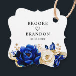 Étiquettes Cadeau Royal Blue Jaune or Floral Mariage Merci Fa<br><div class="desc">Elégant bleu royal or thème mariage merci vous préférez tag avec élégant bouquet de bleu royal,  marine,  or,  jaune des bourgeons de fleurs roses et des feuilles d'eucalyptus. Veuillez me contacter pour toute aide sur la personnalisation ou si vous avez besoin d'un autre produit avec ce design.</div>