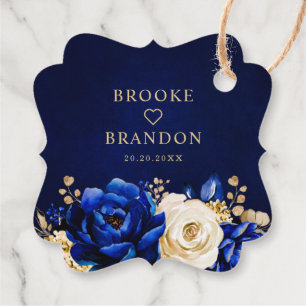 Étiquettes Cadeau Royal Blue Jaune or Floral Mariage Merci Fa