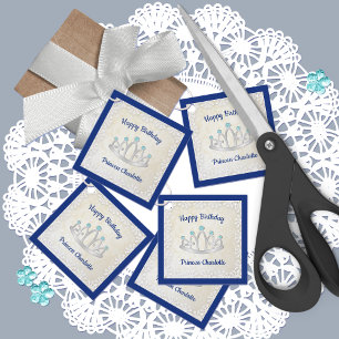 Étiquettes Cadeau Royal Blue Princess Tiara Anniversaire Favoriser T