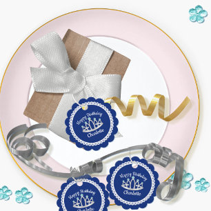 Étiquettes Cadeau Royal Blue Princess Tiara Round Favoriser Tags