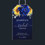 Étiquettes-cadeau Royal Blue Rustic Sunflower Fête des mariées moder<br><div class="desc">Élégante et moderne marque cadeau de douche à la nuptiale rustique avec tournesol jaune vif, pivoines bleues royales, souffle de bébé, cadre floral gypsophila / couronne avec feuilles eucalyptus. S'il vous plaît trouver d'autres modèles et variantes de mon magasin "blissweddingpaperie". Et n'hésitez pas à me contacter pour plus de personnalisation...</div>