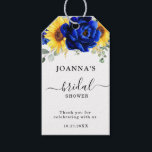 Étiquettes-cadeau Royal Blue Rustic Tournesol Fête des mariées moder<br><div class="desc">Élégante et moderne marque cadeau de douche à la nuptiale rustique avec tournesol jaune vif, pivoines bleues royales, souffle de bébé, cadre floral gypsophila / couronne avec feuilles eucalyptus. S'il vous plaît trouver d'autres modèles et variantes de mon magasin "blissweddingpaperie". Et n'hésitez pas à me contacter pour plus de personnalisation...</div>