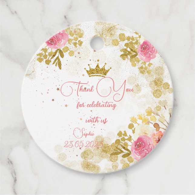 Étiquettes Cadeau Royal célébration rose princesse anniversaire merc (Devant)