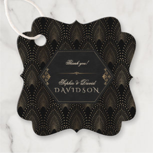Étiquettes Cadeau Royal Gold Black Great Gatsby Art Déco Mariage
