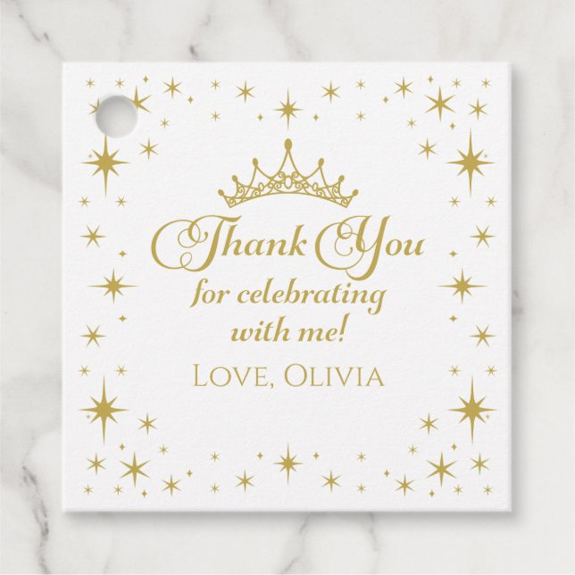 Étiquettes Cadeau Royal Gold Princess Anniversaire (Devant)
