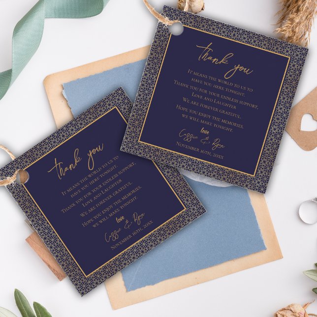 Étiquettes Cadeau Royal Intricate Regal Marine & Gold Design Mariage (Royal Intricate Regal Navy & Gold Design Wedding Favor Tags)