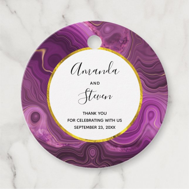 Étiquettes Cadeau Royal Purple Et Or Agate Abstrait Merci (Devant)