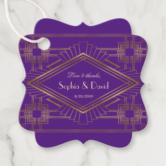 Étiquettes Cadeau Royal Purple Gold Great Gatsby Mariage (Devant)