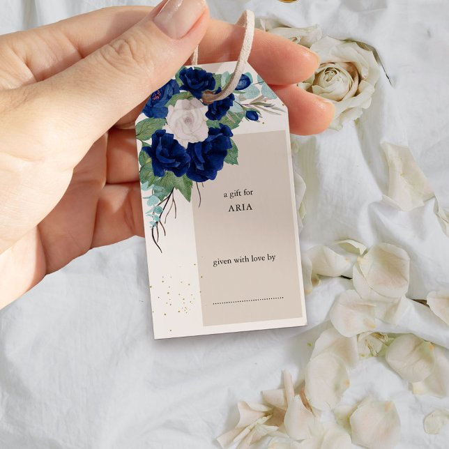 Étiquettes-cadeau Royal Rose Navy Blue Ivory Floral Display Show (Gift Tag with royal blue and ivory roses from my Royal Roses collection
)