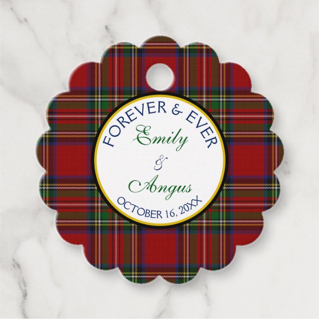 Étiquettes Cadeau Royal Stewart Tartan Mariage Enregistrer une date (Devant)