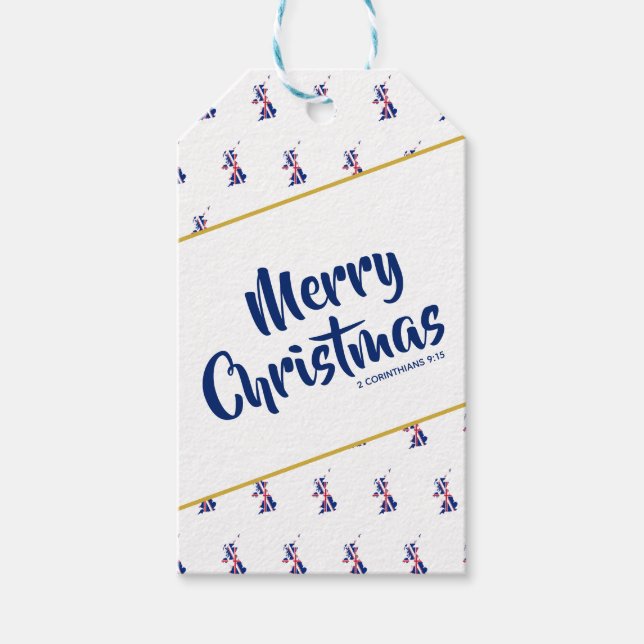 Étiquettes-cadeau Royaume-Uni UNION JACK Custom Joyeux Noël Ecriture (Devant)
