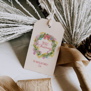 Étiquettes-cadeau Rtro Coloré Quirky Merry Noël Bow Wreath