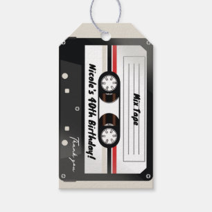 Étiquettes-cadeau Ruban Cassette Rétro Beige Gris Fête d'anniversair