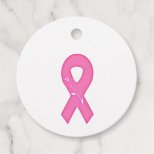 Étiquettes Cadeau Ruban de sensibilisation au cancer du sein avec fl