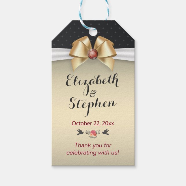 Étiquettes-cadeau Ruban d'or Rouge Diamant Mariage Merci Cadeau (Devant)