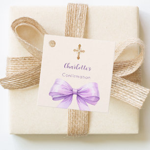 Étiquettes Cadeau Ruban lavande de confirmation croix fille DIY
