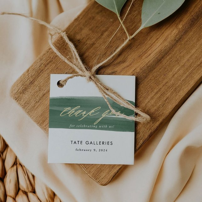 Étiquettes Cadeau Ruban vert Merci (Thank You Green Watercolor Ribbon Chic Favor Tags)