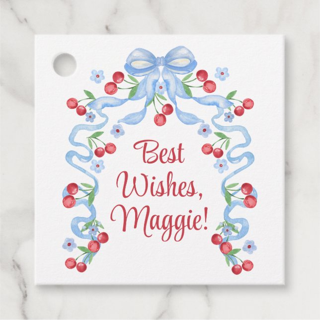 Étiquettes Cadeau Rubans de cerisier grandmillennial à l'aquarelle (Devant)