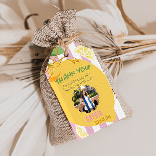 Étiquettes-cadeau Rubans roses citrons nœud jaune remise de diplôme