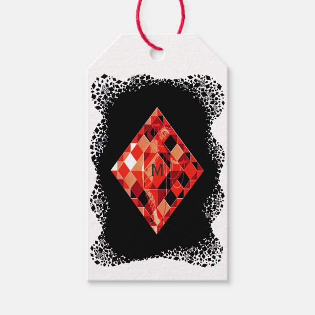 Étiquettes-cadeau Rubis monogrammé pierre de naissance (Devant)