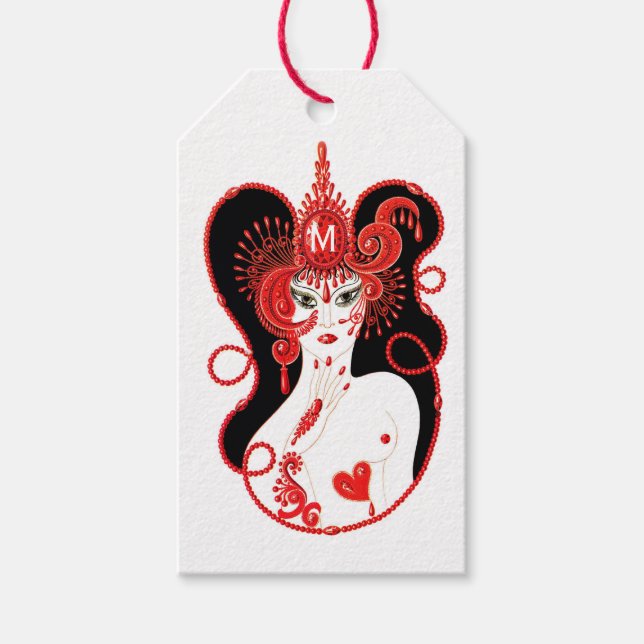 Étiquettes-cadeau Rubis monogrammé pierre de naissance (Devant)