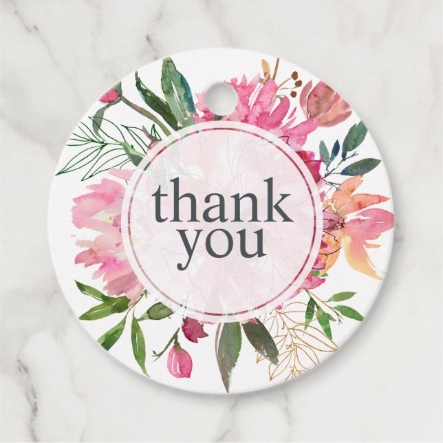 Étiquettes Cadeau Ruby Pink Peony Merci Mariage végétal (Devant)