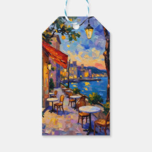 Étiquettes-cadeau Rue européenne au coucher du soleil