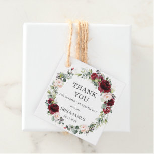 Étiquettes Cadeau Russe Bourgogne Blush Floral Mariage Merci