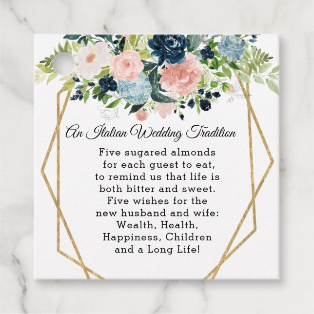 Étiquettes Cadeau Russe Marine Blush Gold Floral Mariage géométrique (Devant)