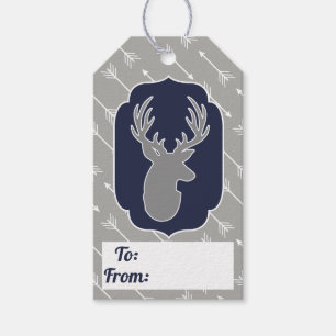 Étiquettes-cadeau Russe moderne gris cerf et flèches blanches