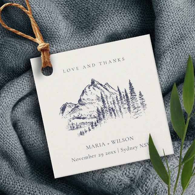 Étiquettes Cadeau Russe Navy Pine Woods Mountain Sketch Mariage (Créateur téléchargé)