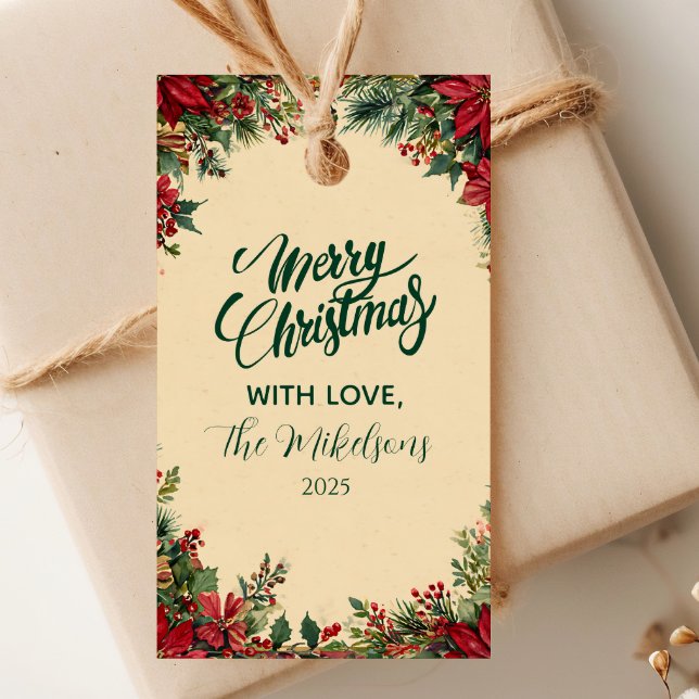 Étiquettes-cadeau Russe Rouge Poinsettia fête de Fête (Créateur téléchargé)