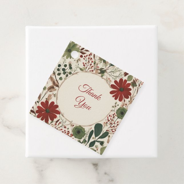 Étiquettes Cadeau Russe Sage Vert & Bourgogne Rouge Floral Automne (En situation)