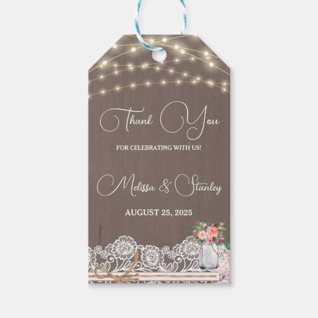 Étiquettes-cadeau Russe String Lumière Mason Jar Merci Mariage (Devant)