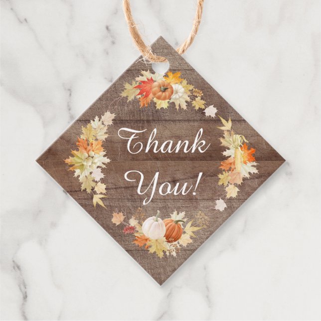 Étiquettes Cadeau Rustic Automne laisse Citrouille Fête des mariées  (Devant)