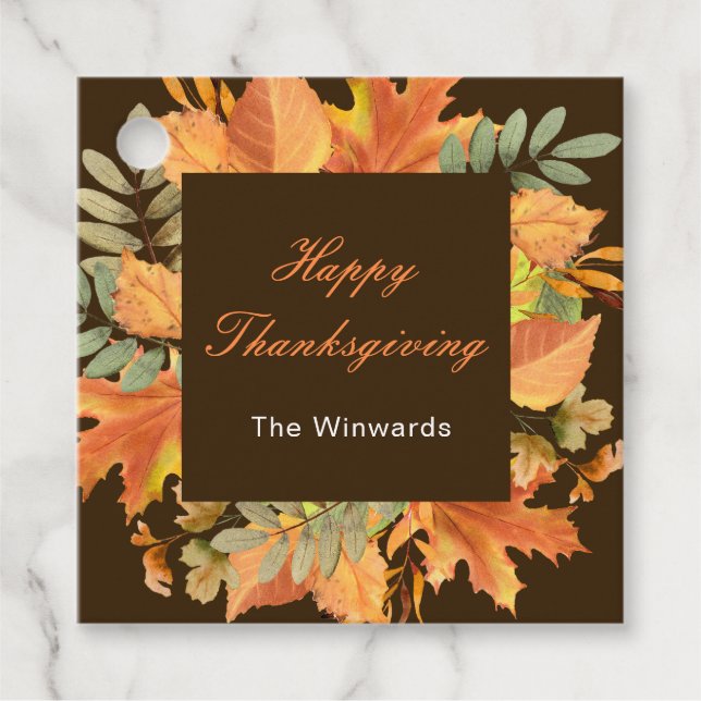 Étiquettes Cadeau Rustic Autumn Fall Leaves Square Thanksgiving  (Devant)